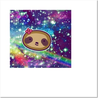 Flower Sloth Face Rainbow Space Posters and Art